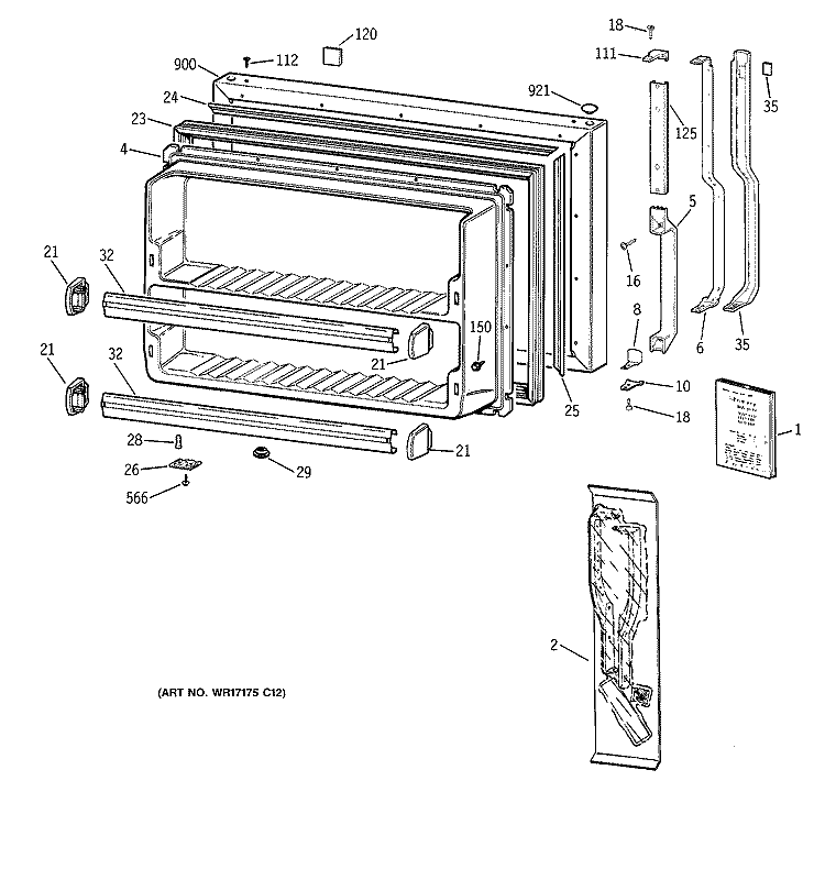 FREEZER DOOR Diagram and Parts List for CTG24GADARWW  Hotpoint Refrigerator