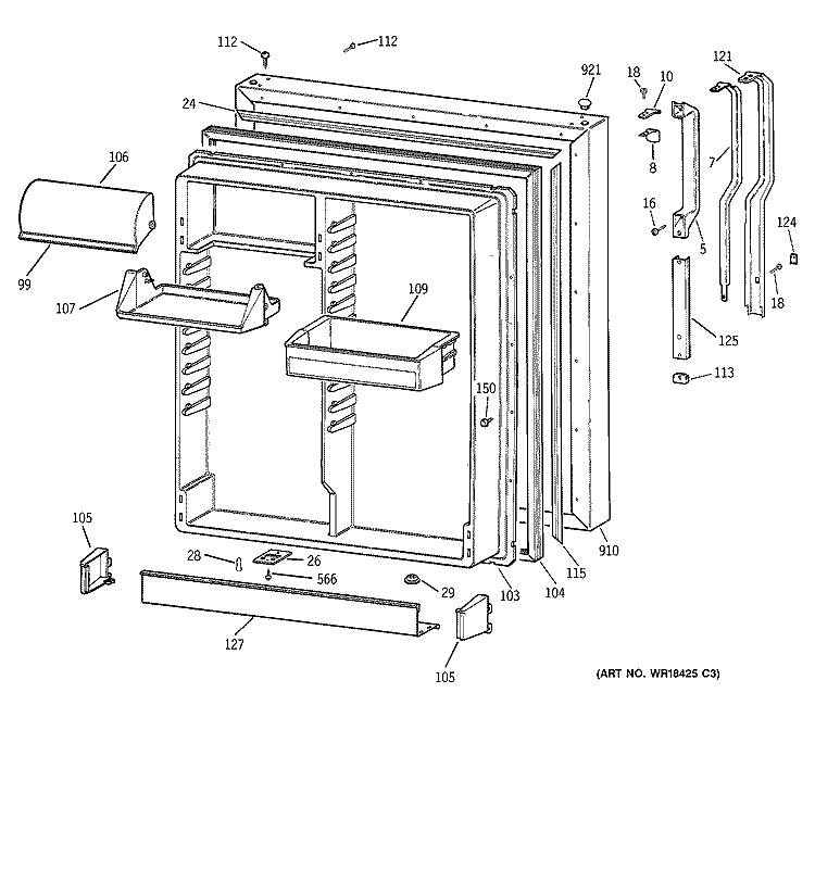 FRESH FOOD DOOR Diagram and Parts List for CTG25GADARWW  Hotpoint Refrigerator