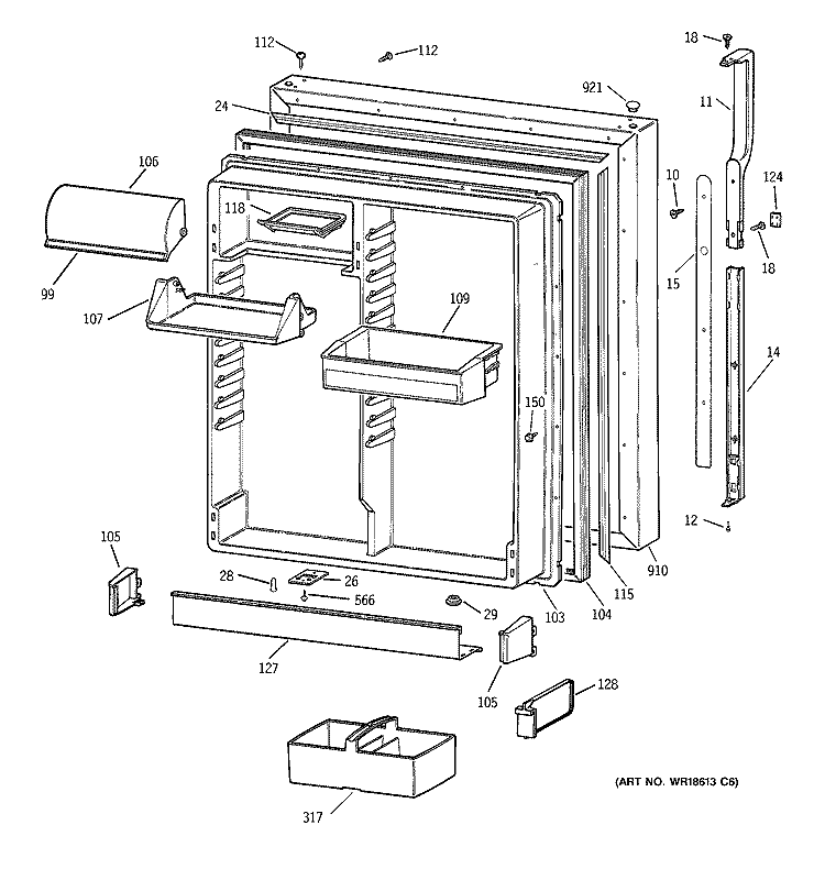 FRESH FOOD DOOR Diagram and Parts List for TBG19PADARWW  General Electric Refrigerator
