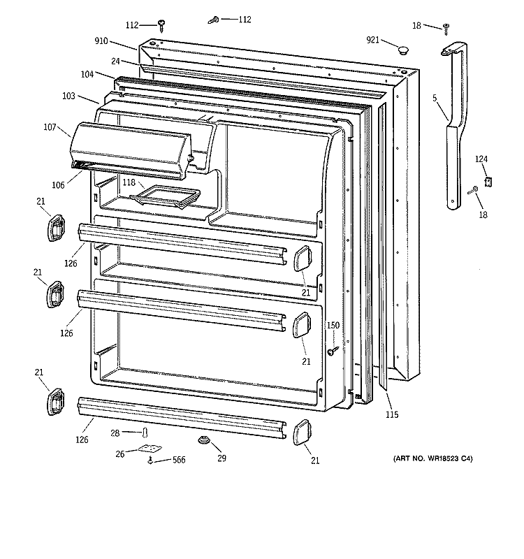 FRESH FOOD DOOR Diagram and Parts List for TBG21IADARWW  General Electric Refrigerator