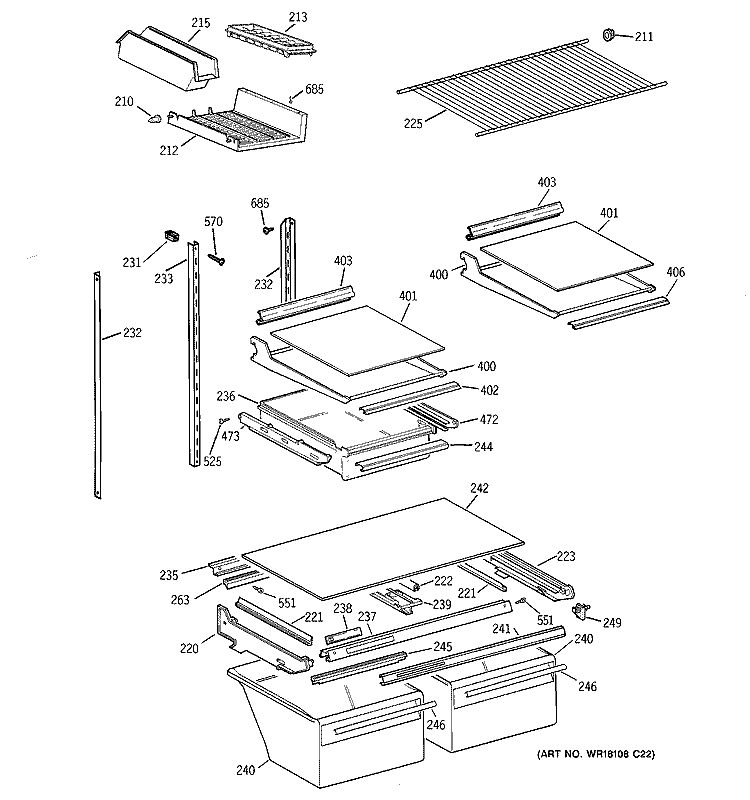 SHELF PARTS Diagram and Parts List for TBG21JADARWW  General Electric Refrigerator