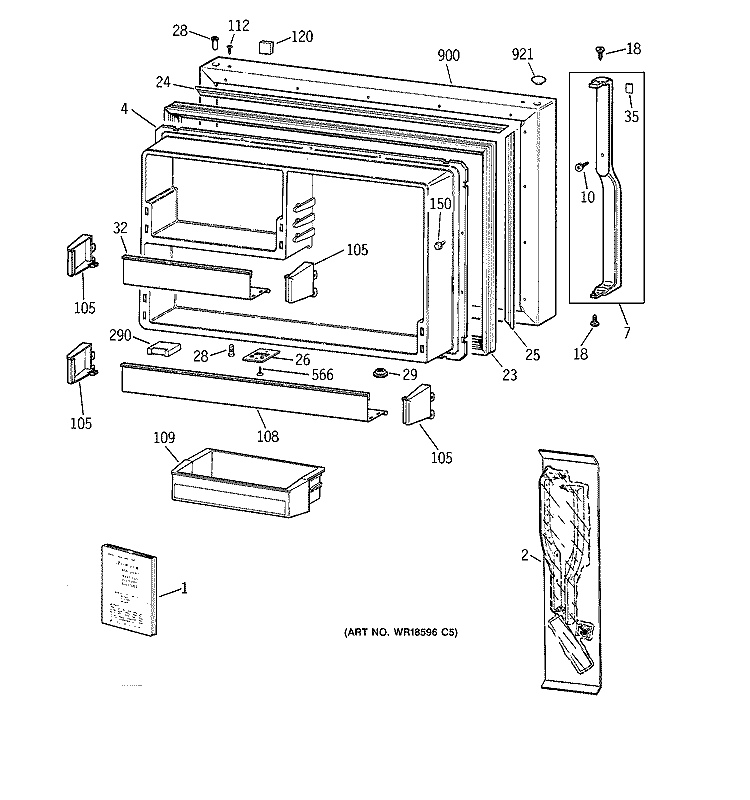 FREEZER DOOR Diagram and Parts List for TBG22PADARWW  General Electric Refrigerator