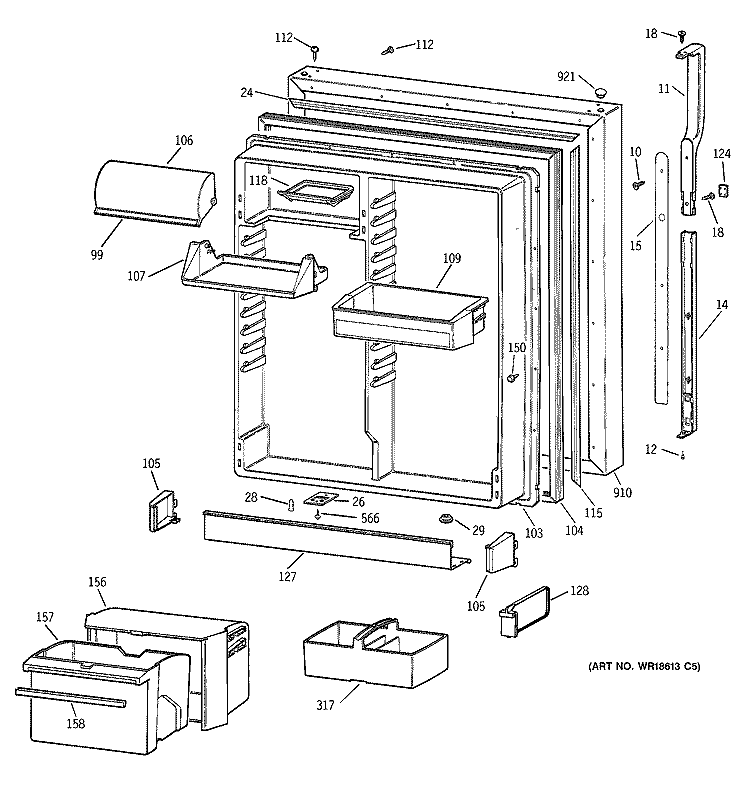 FRESH FOOD DOOR Diagram and Parts List for TBG22PADARWW  General Electric Refrigerator