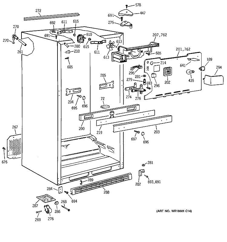 CABINET PARTS Diagram and Parts List for TBG22PADARWW  General Electric Refrigerator