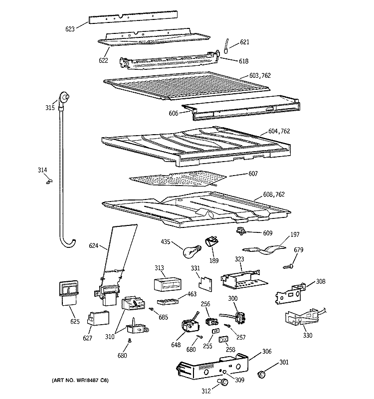 SEPARATOR COMPARTMENT PARTS Diagram and Parts List for TBG22PADARWW  General Electric Refrigerator