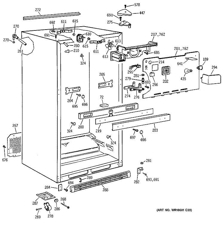 CABINET Diagram and Parts List for TBG25PADARWW  General Electric Refrigerator