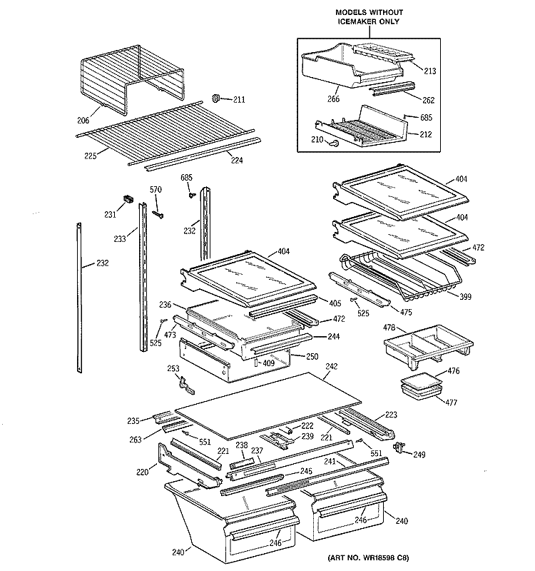 SHELF PARTS Diagram and Parts List for TBG25PADARWW  General Electric Refrigerator