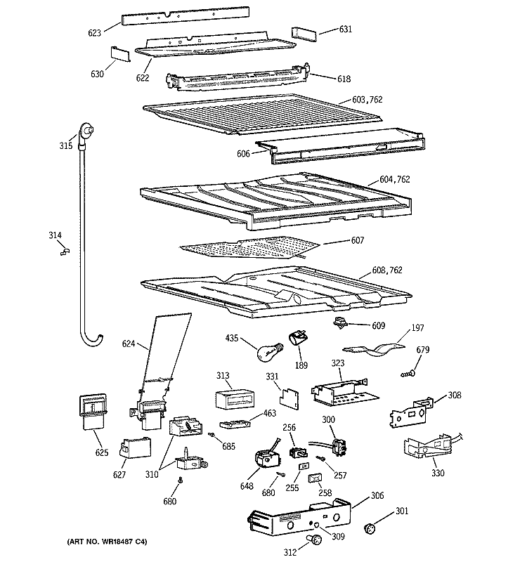 SEPARATOR COMPARTMENT PARTS Diagram and Parts List for TBG25PADARWW  General Electric Refrigerator