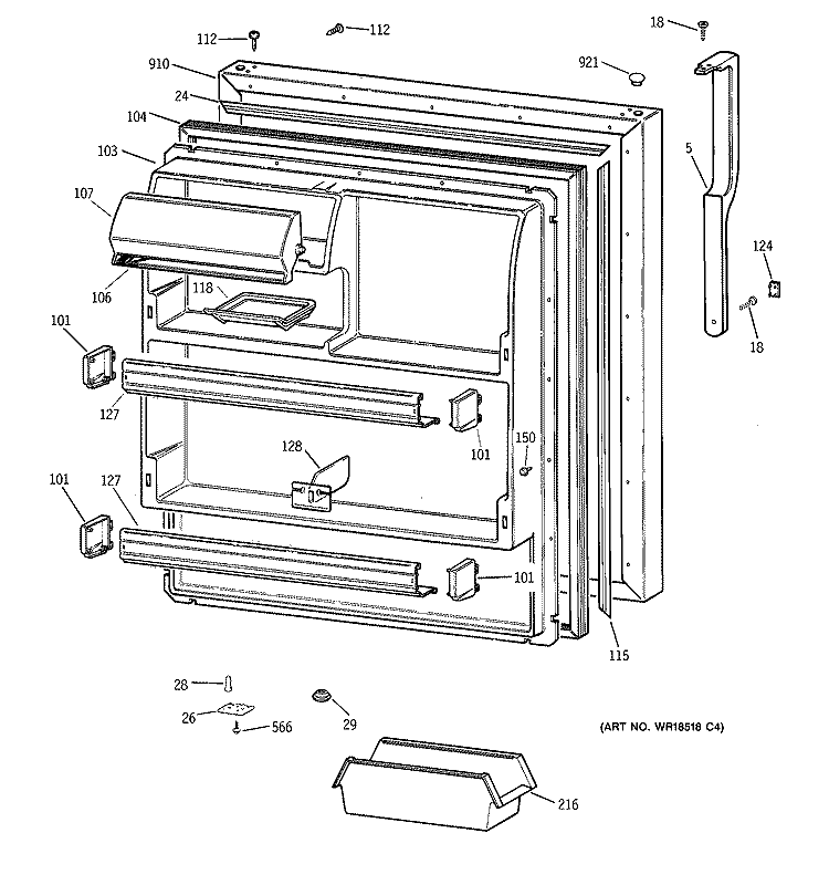 FRESH FOOD DOOR Diagram and Parts List for TBI18JIDARWW  General Electric Refrigerator