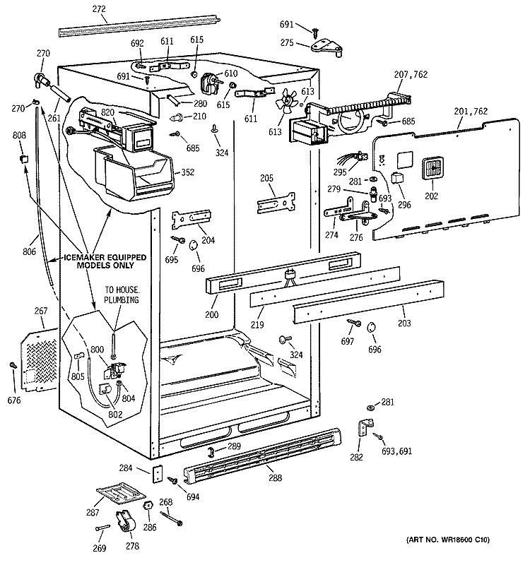 CABINET Diagram and Parts List for TBI18JIDARWW  General Electric Refrigerator