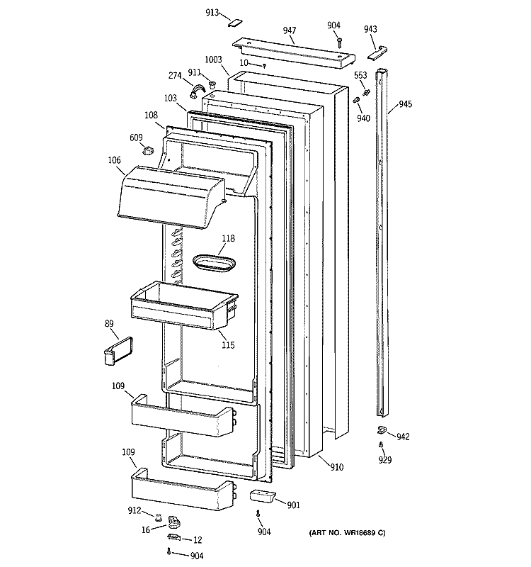 FRESH FOOD DOOR Diagram and Parts List for TPS24BPCJBS  General Electric Refrigerator