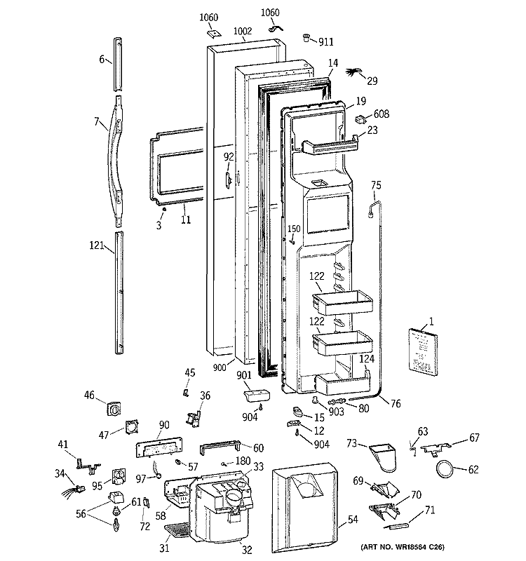 FREEZER DOOR Diagram and Parts List for TPS24PBBJBS  General Electric Refrigerator