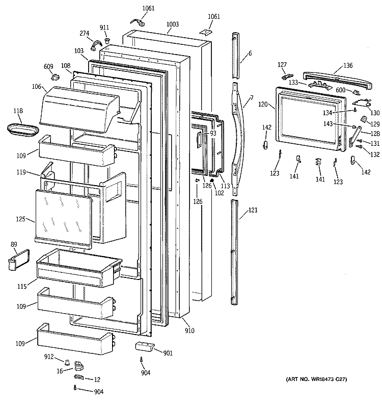 FRESH FOOD DOOR Diagram and Parts List for TPS24PBBJBS  General Electric Refrigerator