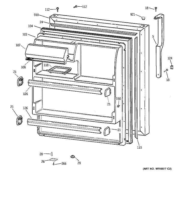 FRESH FOOD DOOR Diagram and Parts List for TBG18IADARAA  General Electric Refrigerator
