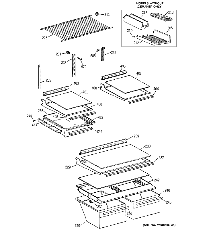 SHELF PARTS Diagram and Parts List for TBG18IADARAA  General Electric Refrigerator