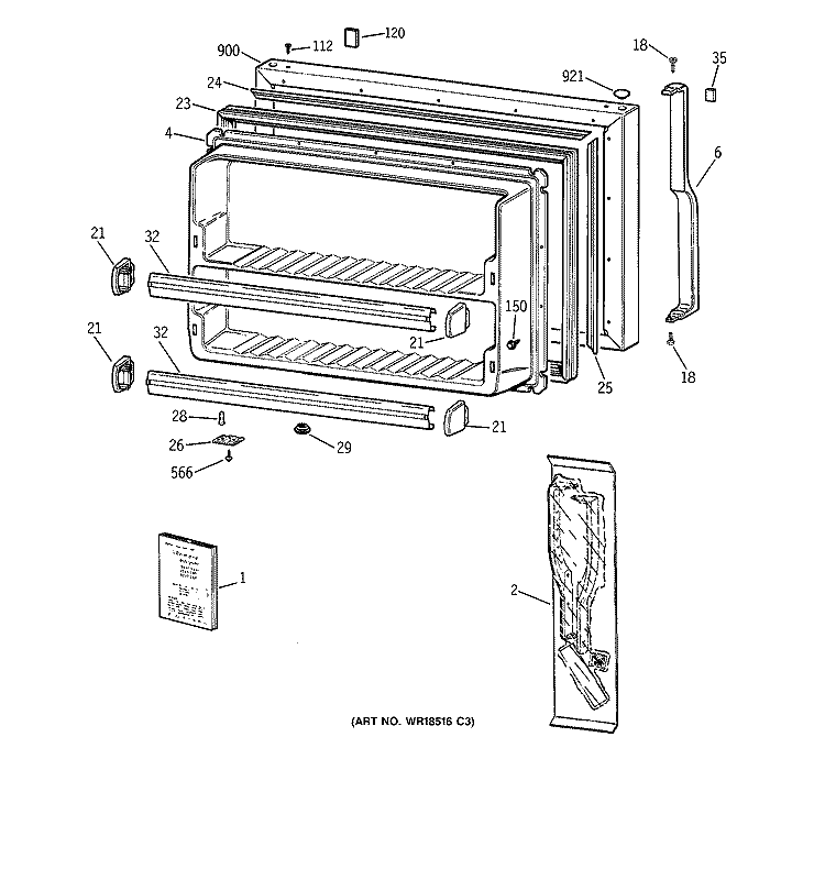 FREEZER DOOR Diagram and Parts List for TBG18JADARAA  General Electric Refrigerator