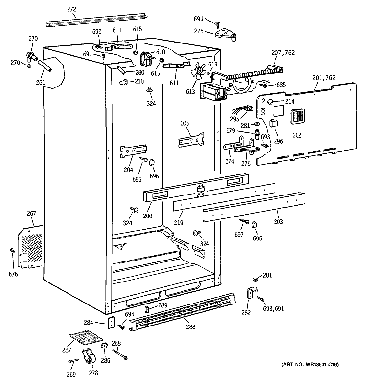 CABINET Diagram and Parts List for TBG18JADARAA  General Electric Refrigerator