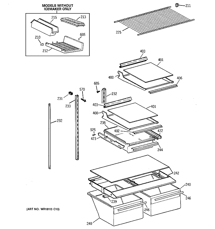 SHELF PARTS Diagram and Parts List for TBG18JADARAA  General Electric Refrigerator
