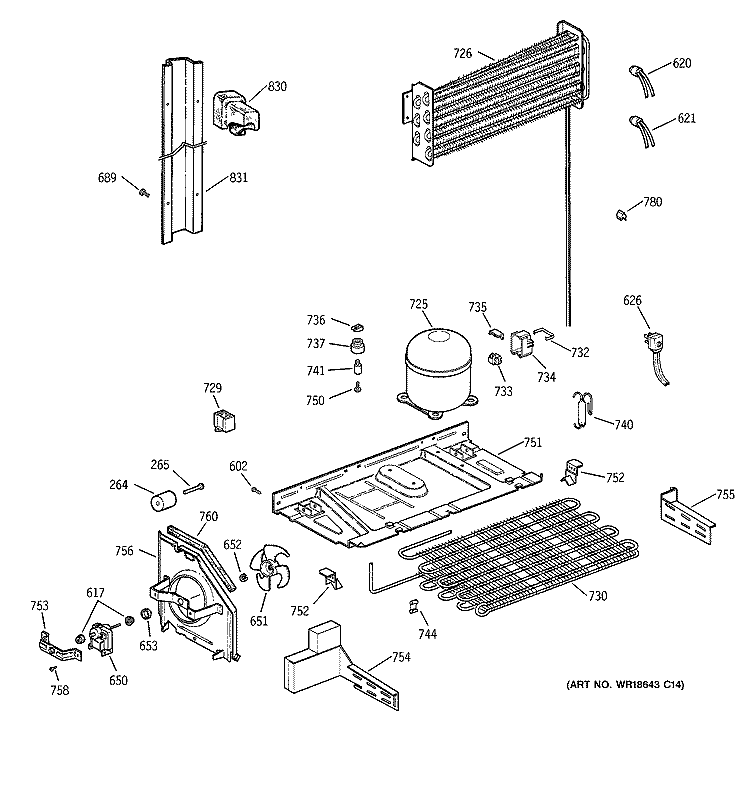 UNIT PARTS Diagram and Parts List for TBG18JADARAA  General Electric Refrigerator