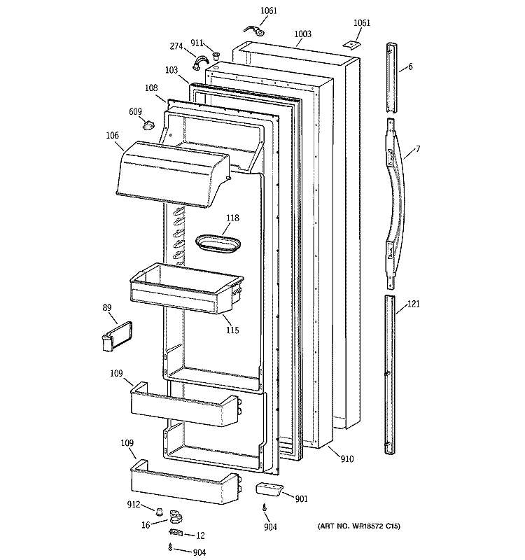 FRESH FOOD DOOR Diagram and Parts List for TPS24PPBJBS  General Electric Refrigerator