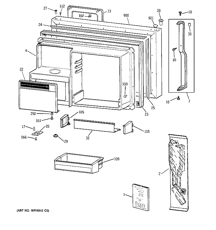 FREEZER DOOR Diagram and Parts List for TBX25PRBSRCC  General Electric Refrigerator