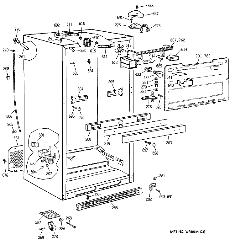 CABINET PARTS Diagram and Parts List for TBX25PRBSRCC  General Electric Refrigerator