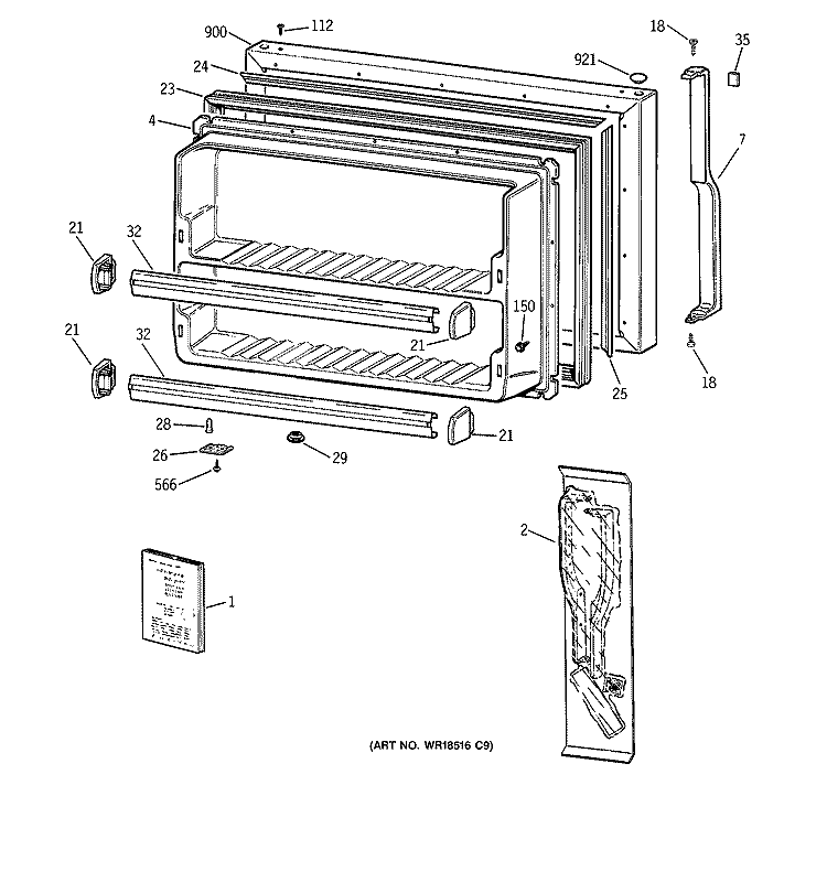 FREEZER DOOR Diagram and Parts List for ERT2018DBRCC  General Electric Refrigerator