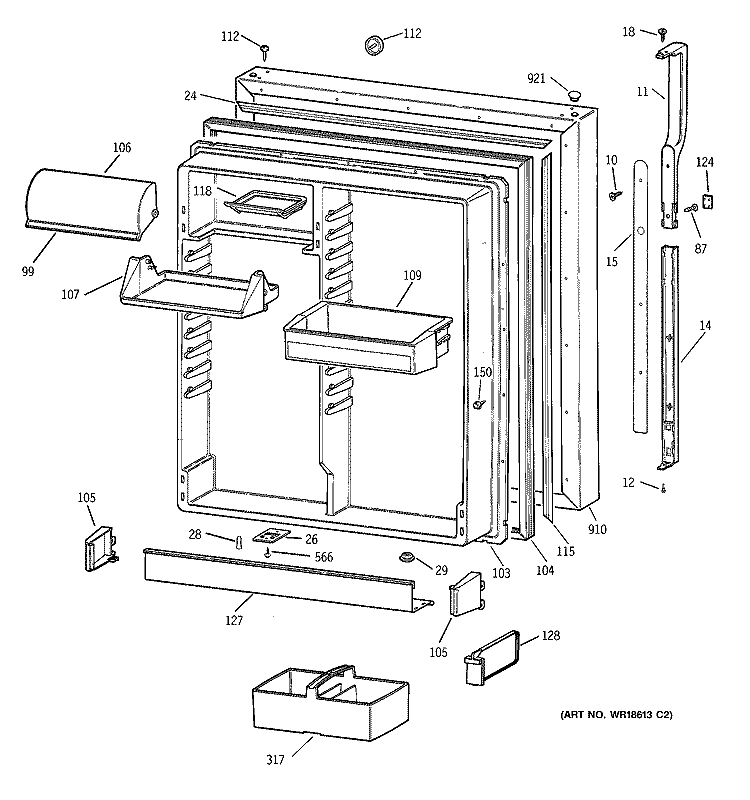 FRESH FOOD DOOR Diagram and Parts List for TBX19PABRRCC  General Electric Refrigerator