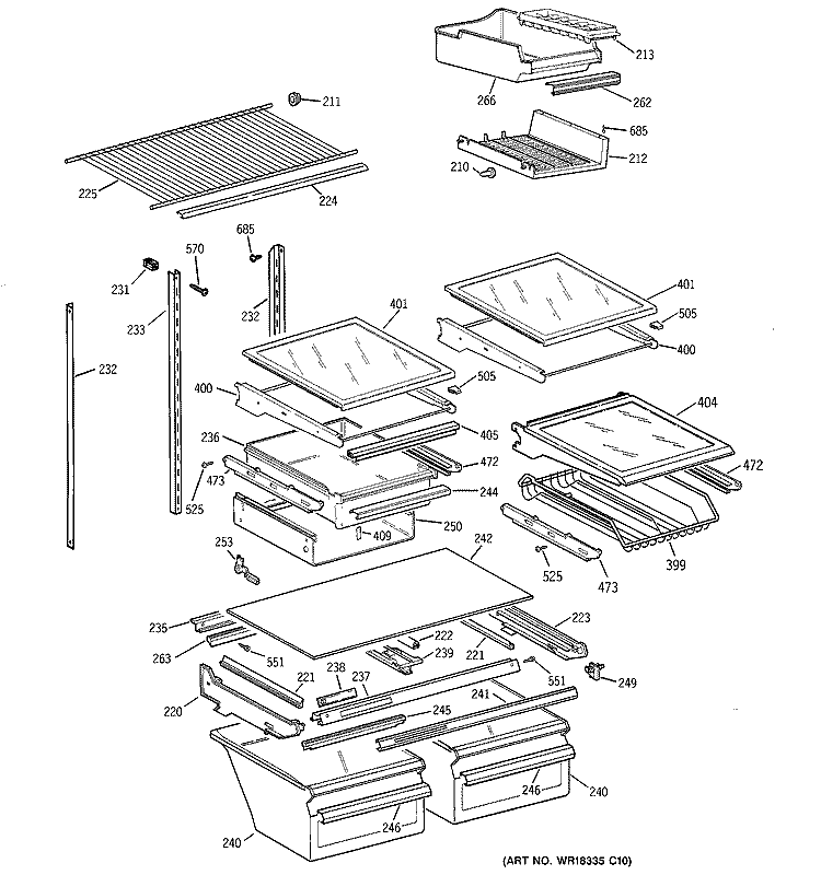 SHELF PARTS Diagram and Parts List for TBX19PABRRCC  General Electric Refrigerator