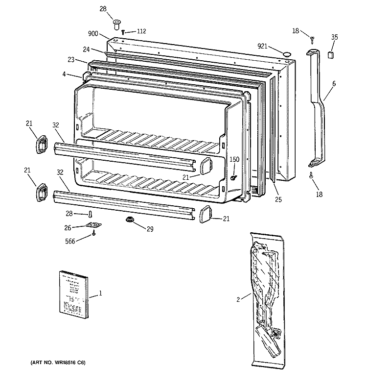 FREEZER DOOR Diagram and Parts List for TBX24JABRRCC  General Electric Refrigerator