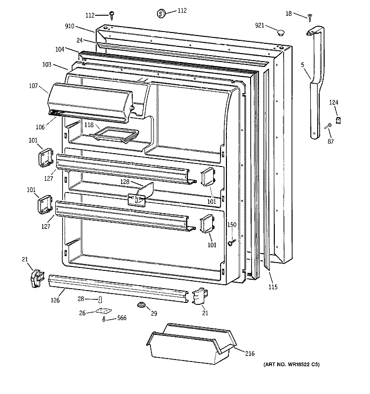 FRESH FOOD DOOR Diagram and Parts List for TBX24JABRRCC  General Electric Refrigerator