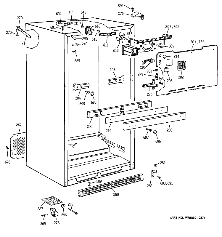 CABINET Diagram and Parts List for TBX24JABRRCC  General Electric Refrigerator