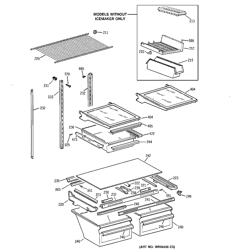 SHELF PARTS Diagram and Parts List for TBX24JABRRCC  General Electric Refrigerator