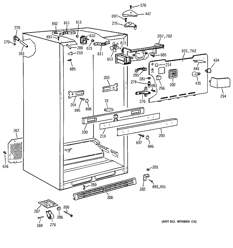 CABINET Diagram and Parts List for TBX25PABRRCC  General Electric Refrigerator