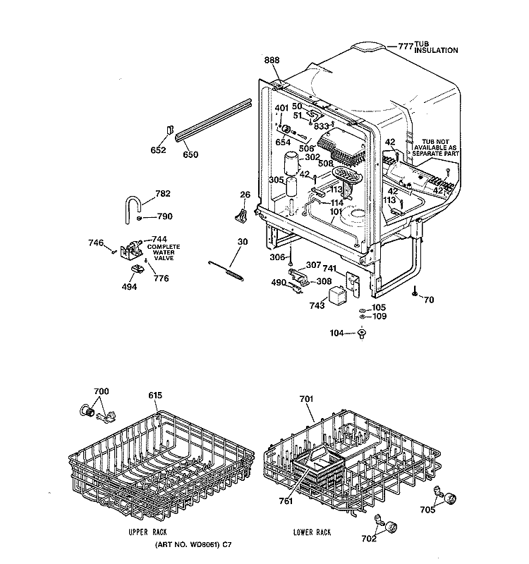 BODY PARTS Diagram and Parts List for GSD2230F00WW  General Electric Dishwasher