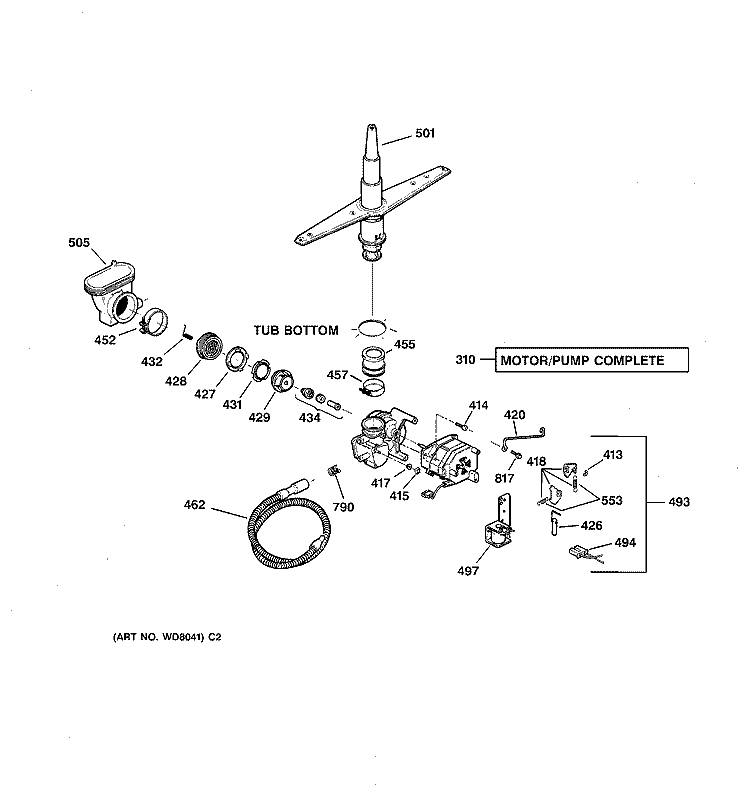 MOTOR - PUMP MECHANISM Diagram and Parts List for GSD2230F00WW  General Electric Dishwasher