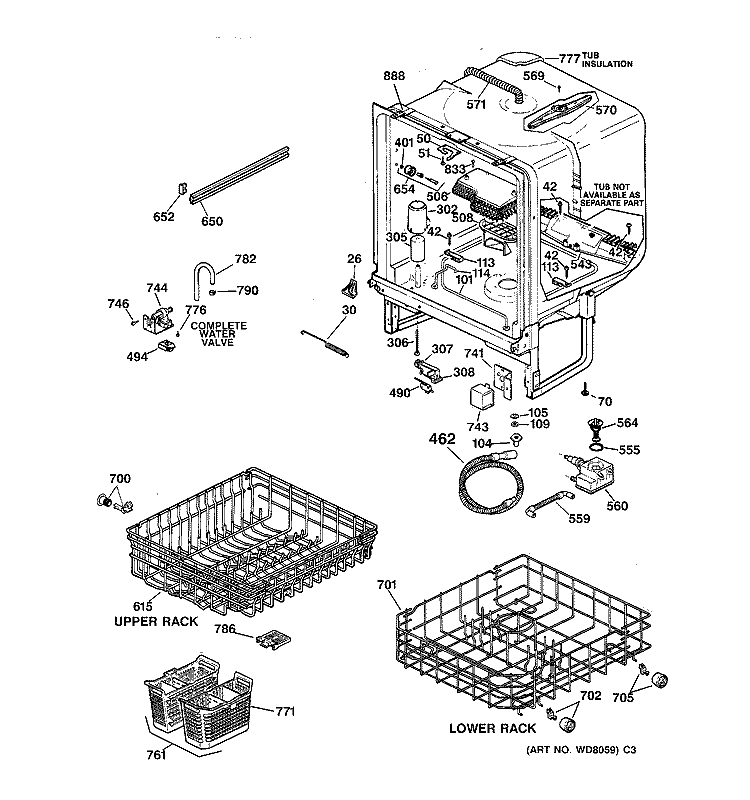 BODY PARTS Diagram and Parts List for GSD3725F00BB  General Electric Dishwasher