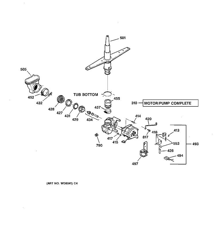 MOTOR - PUMP MECHANISM Diagram and Parts List for GSD3725F00BB  General Electric Dishwasher