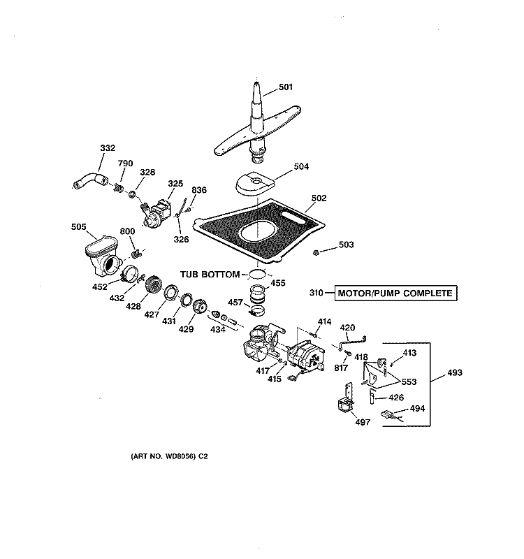 MOTOR - PUMP MECHANISM Diagram and Parts List for GSD5152F00CC  General Electric Dishwasher