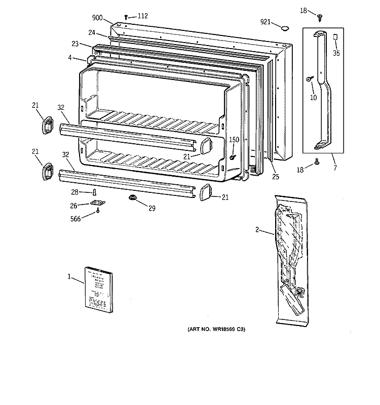 FREEZER DOOR Diagram and Parts List for TBX18CIBRRCC  General Electric Refrigerator