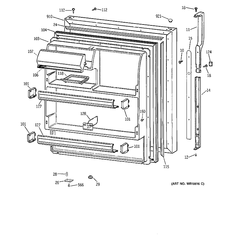 FRESH FOOD DOOR Diagram and Parts List for TBX18CIBRRCC  General Electric Refrigerator