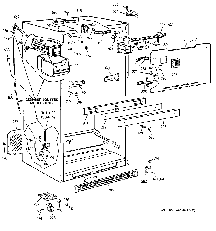 CABINET Diagram and Parts List for TBX18CIBRRCC  General Electric Refrigerator