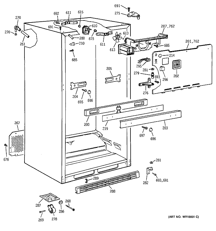 CABINET Diagram and Parts List for ERT2018DBRAA  General Electric Refrigerator