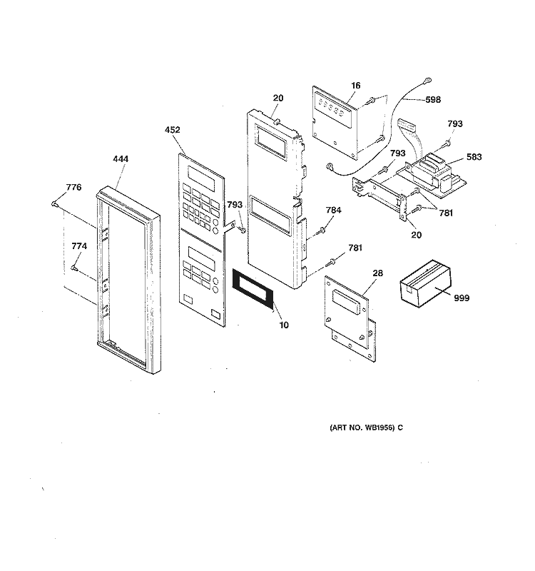 CONTROL PANEL Diagram and Parts List for JKP69BW2BB  General Electric Microwave Oven Combo