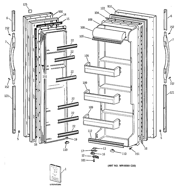 DOORS Diagram and Parts List for MSZ20GABKWW  General Electric Refrigerator