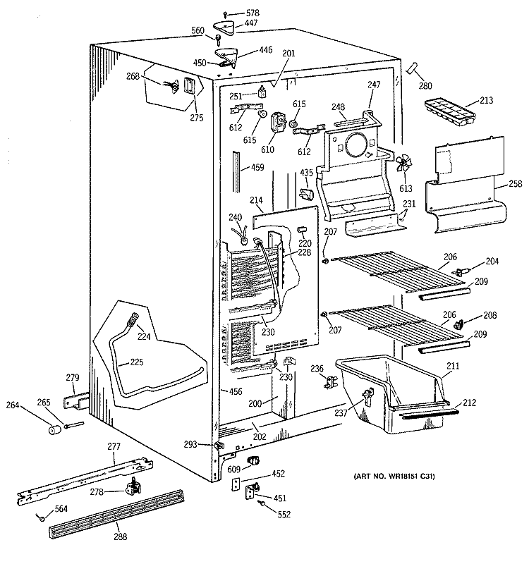 FREEZER SECTION Diagram and Parts List for MSZ20GABKWW  General Electric Refrigerator