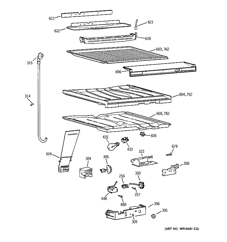 COMPARTMENT SEPARATOR PARTS Diagram and Parts List for ERT2021DARCC  General Electric Refrigerator