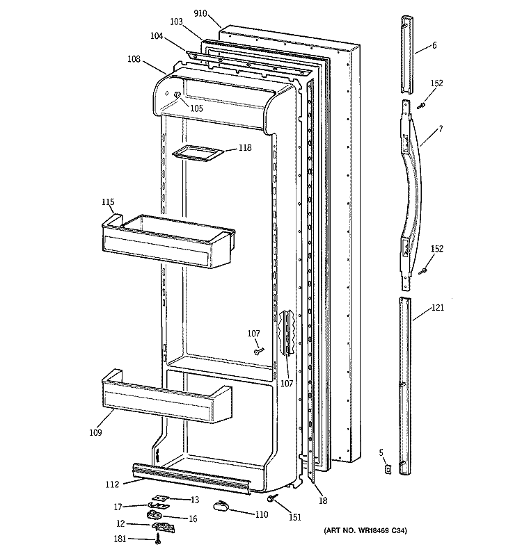FRESH FOOD DOOR Diagram and Parts List for TFX25NRDAWW  General Electric Refrigerator