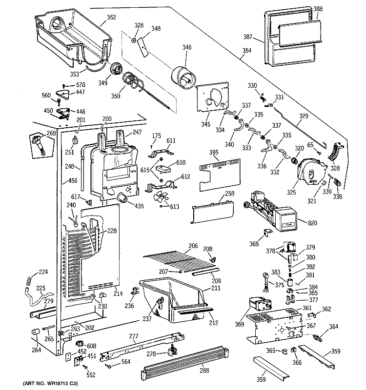 FREEZER SECTION Diagram and Parts List for TFX25NRDAWW  General Electric Refrigerator
