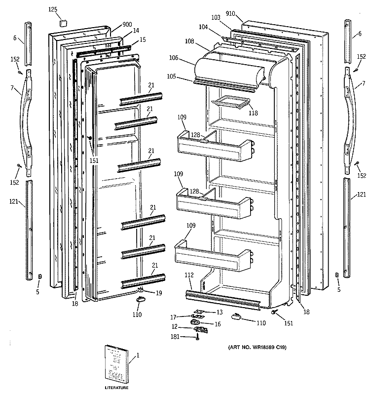 DOORS Diagram and Parts List for TFZ20JABKWW  General Electric Refrigerator